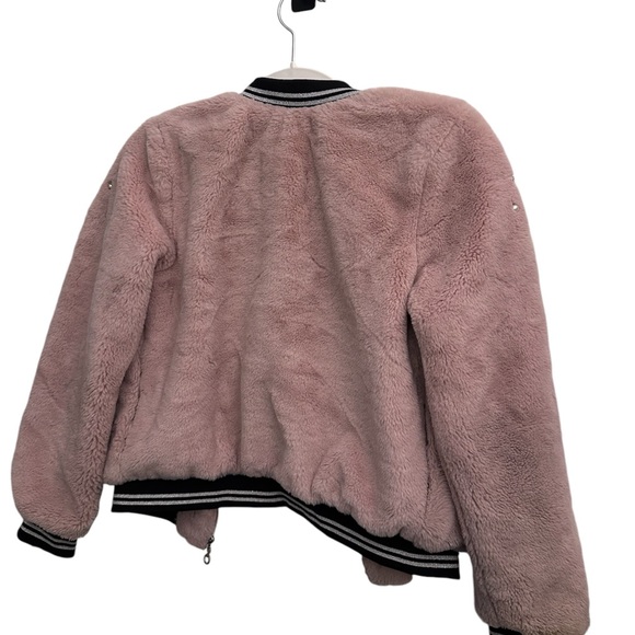Girls Hannah Banana pink with pearl and crystal faux fur size 14 bomber jacket. - Picture 2 of 6